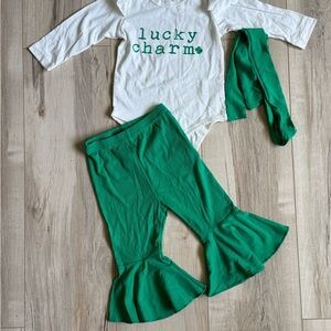 Lucky Charm Baby Outfit with Green Flared Pants